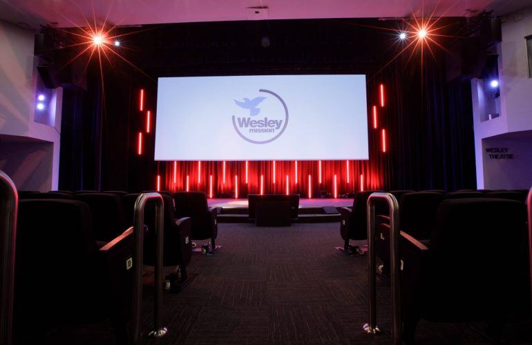 For Businesses | Hire Our Venues | Wesley Theatre - Front Short (Red Lights)