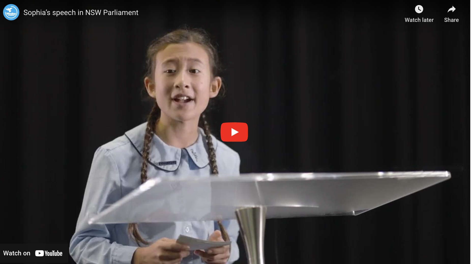 Sophia’s speech in NSW Parliament